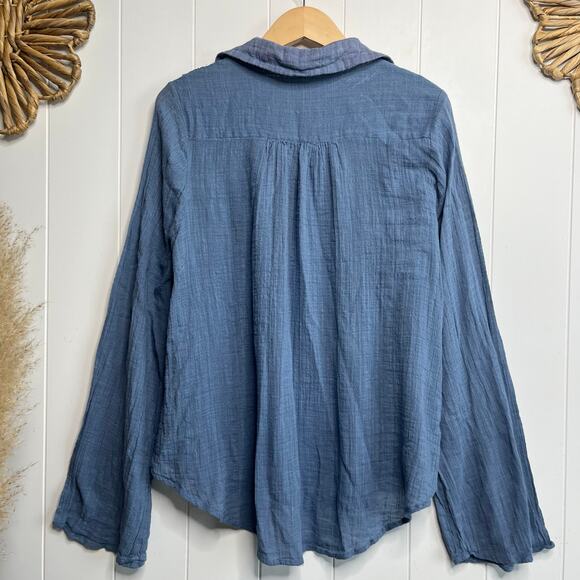 Free People button-down shirt floral eyelet lace boho top cotton blend - Picture 6 of 6